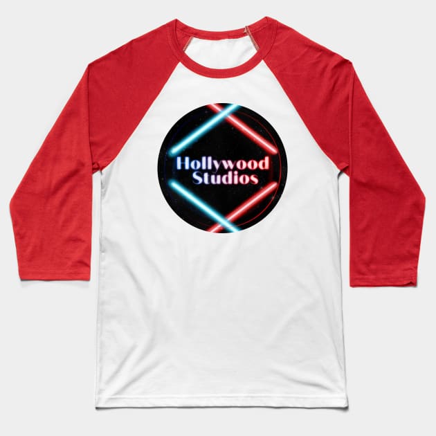 Hollywood Studios Neon Sign Baseball T-Shirt by Neverland_Novelties